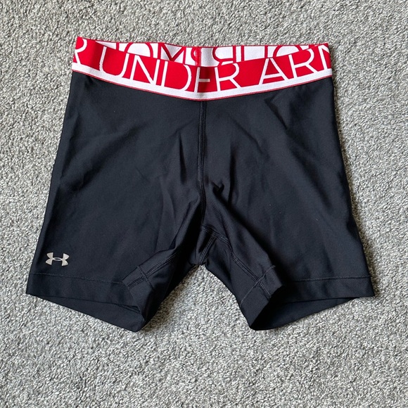Under Armour Black Shorts with Red Waistband - Picture 1 of 4